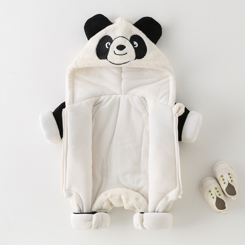 Cartoon Panda Hooded Thick Baby Romper
