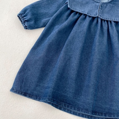 Baby Girl/Boy Denim Collar Long Sleeve Bodysuit+Dress