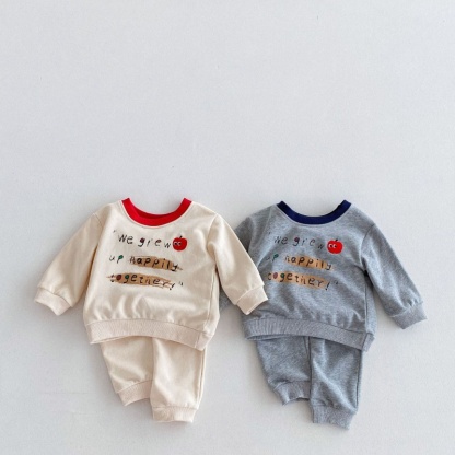 2pcs Baby Girl/Boy Apple Letters Long Sleeve Set