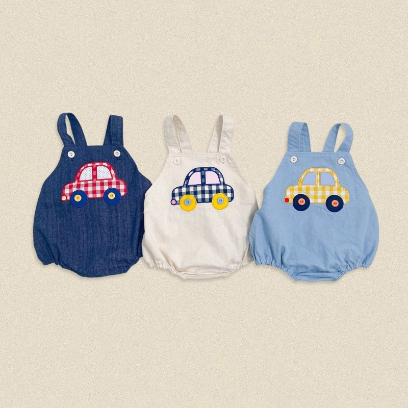 Car Embroidered Suspender Baby Romper Pants