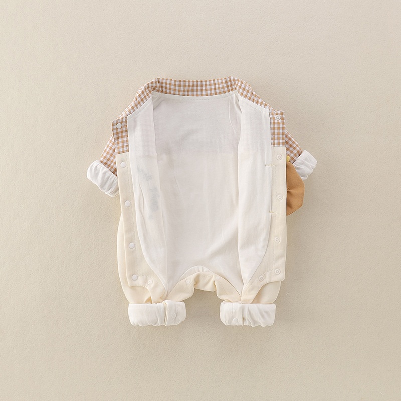 Baby Boy Plaid Suspenders Collar Long Sleeve Romper Set
