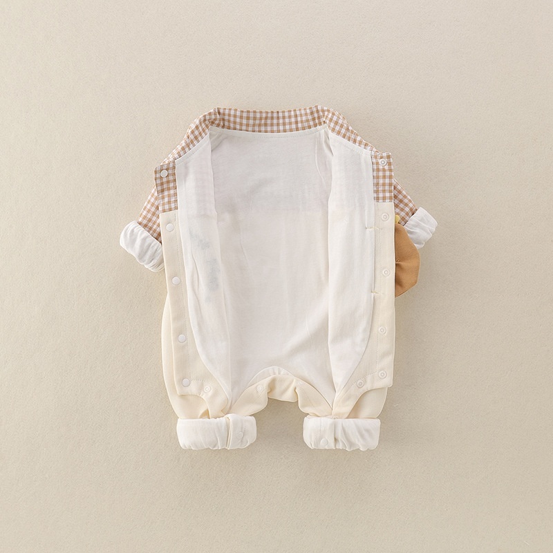 Baby Boy Plaid Suspenders Collar Long Sleeve Romper Set