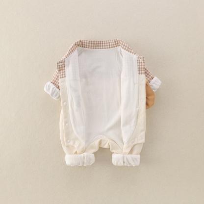 Baby Boy Plaid Suspenders Collar Long Sleeve Romper Set