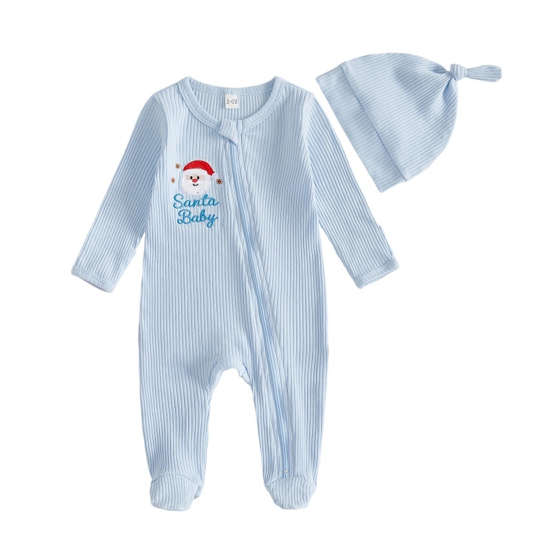 Gingerbread Embroidered Baby Footed Romper Set - kissminis