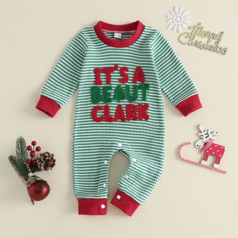 Baby Boy Waffle Letter Embroidered Stripe Romper - kissminis