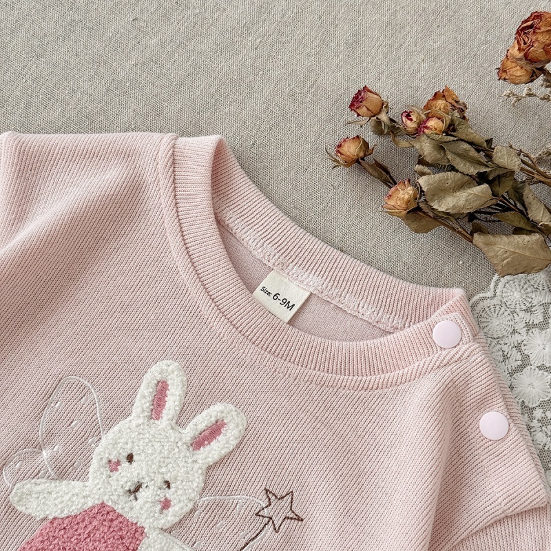 Baby Girl Pink Rabbit Embroidered Sweatsuit Set