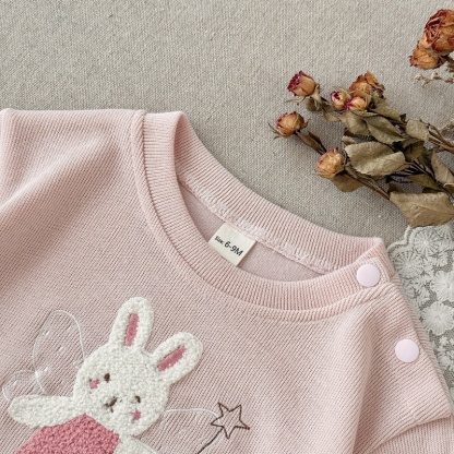Baby Girl Pink Rabbit Embroidered Sweatsuit Set