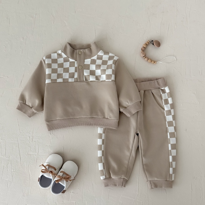 Baby Boy Checkered Panel Sweatsuit Two Piece Set