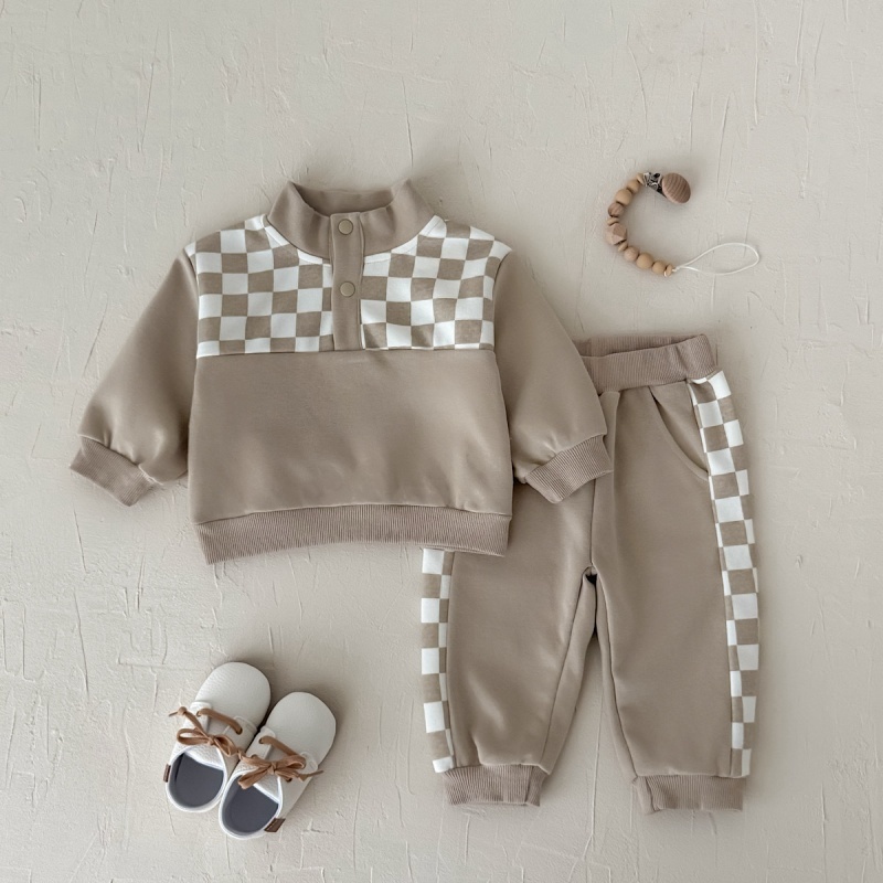 Baby Boy Checkered Panel Sweatsuit Two Piece Set