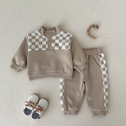 Baby Boy Checkered Panel Sweatsuit Two Piece Set