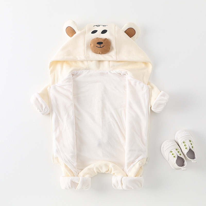 Cartoon Bear Hooded Baby Romper Outfit