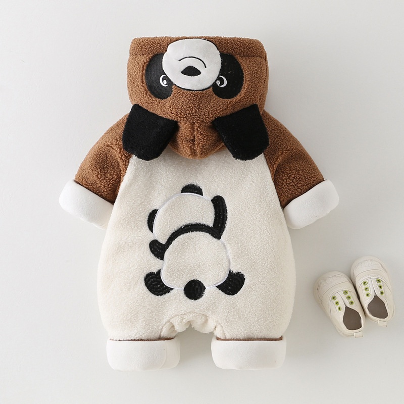 Cartoon Panda Hooded Thick Baby Romper