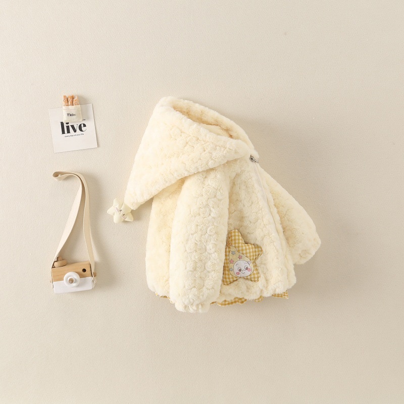 Baby Girl Cartoon Hooded Plush Jacket