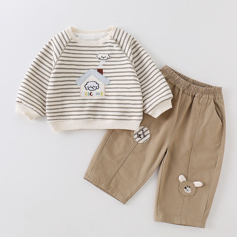 Baby Striped Sweatshirt Set with Puppy Patch