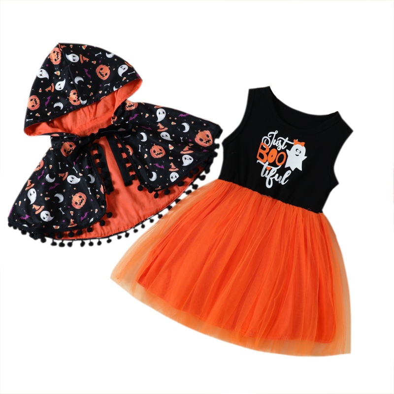 Baby Girl Halloween Tulle Dress Cape Two Piece Set