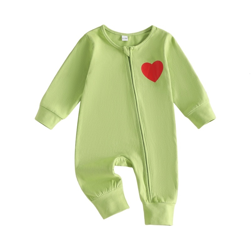 Baby Boy Heart Print Zip Long Sleeve Romper