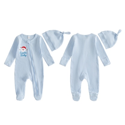 Gingerbread Embroidered Baby Footed Romper Set