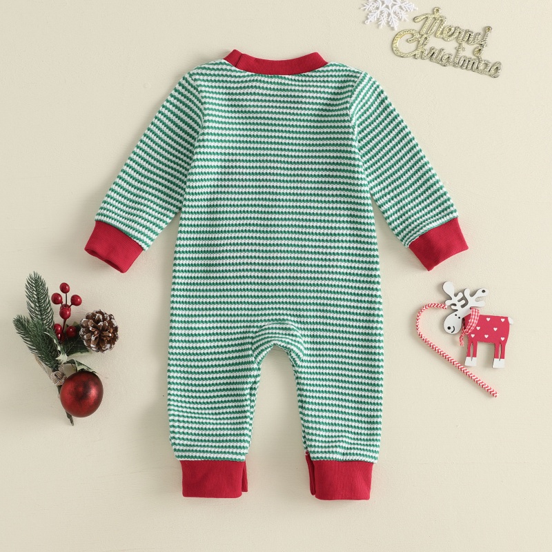 Baby Boy Waffle Letter Embroidered Stripe Romper