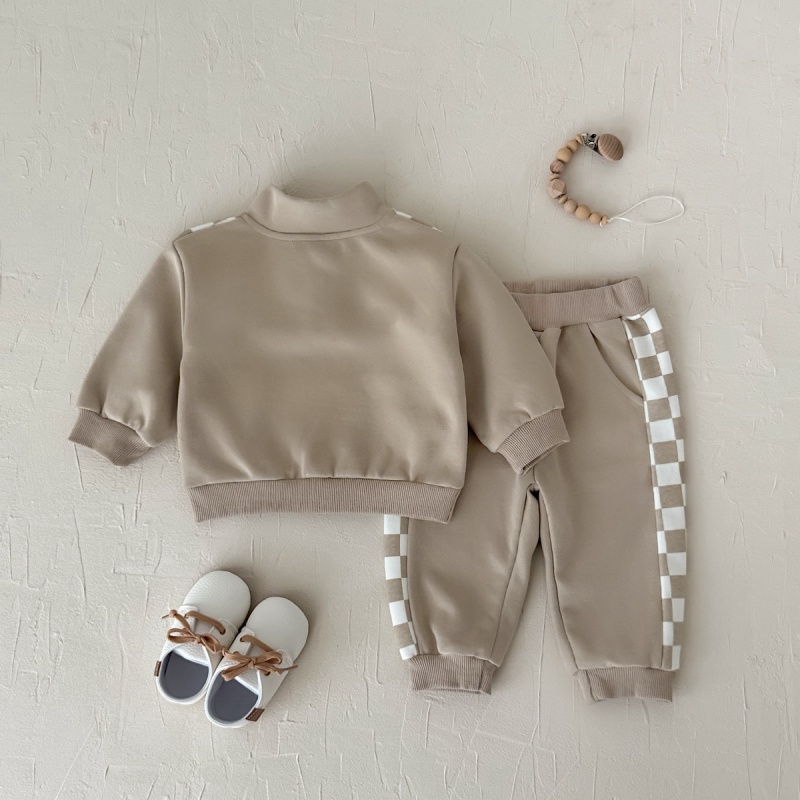 Baby Boy Checkered Panel Sweatsuit Two Piece Set