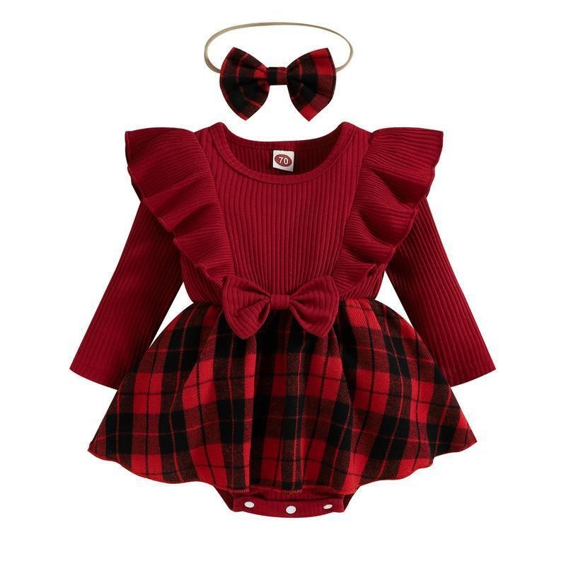 Baby Girl Red Plaid Dress Romper