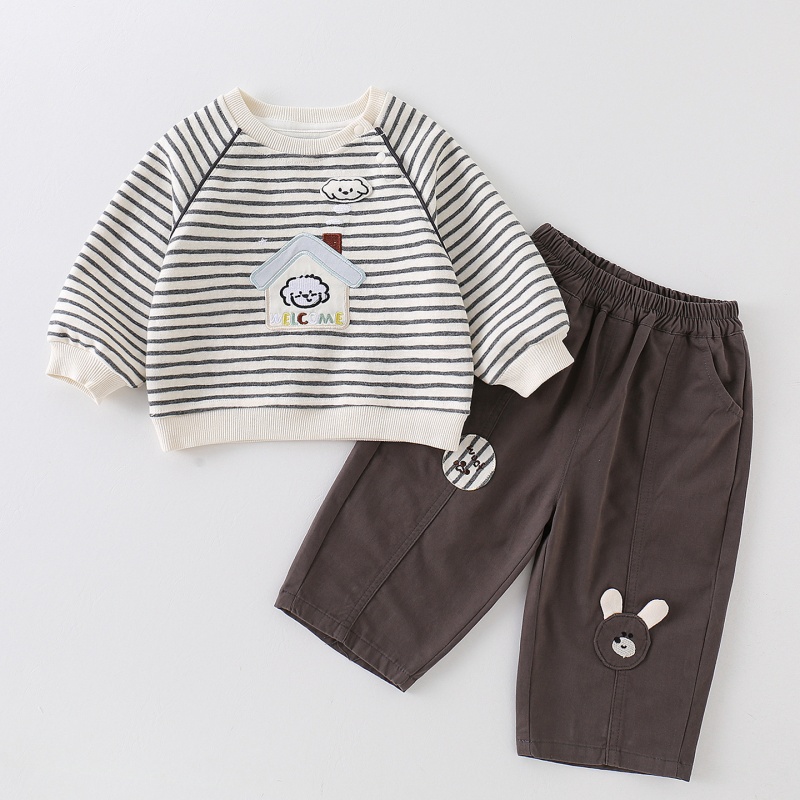 Baby Striped Sweatshirt Set with Puppy Patch