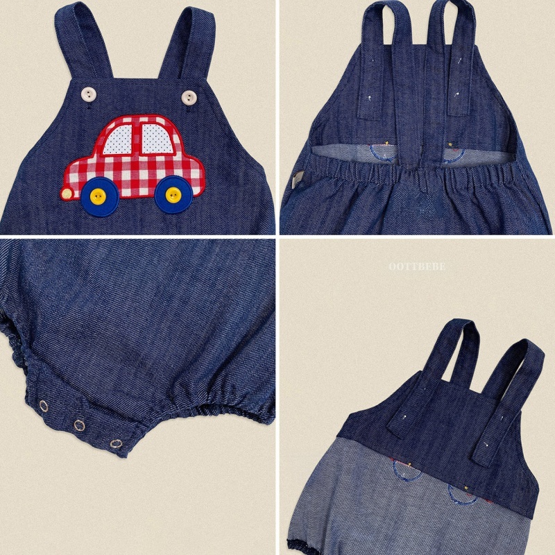 Car Embroidered Suspender Baby Romper Pants