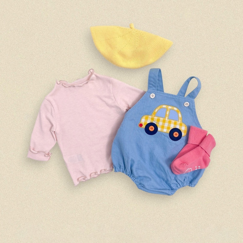 Car Embroidered Suspender Baby Romper Pants