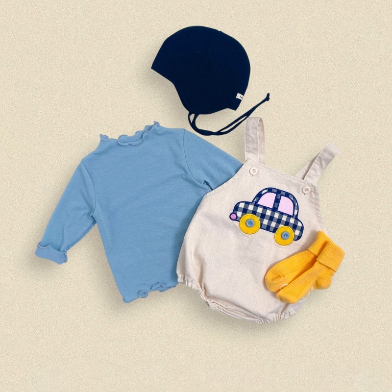 Car Embroidered Suspender Baby Romper Pants