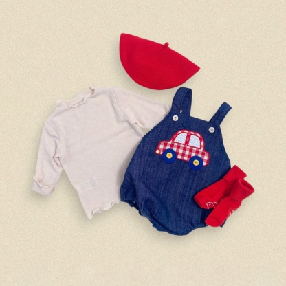 Car Embroidered Suspender Baby Romper Pants