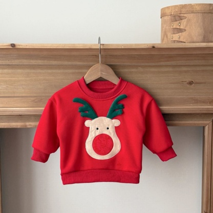 Reindeer Embroidered Kids Long Sleeve Sweatshirt