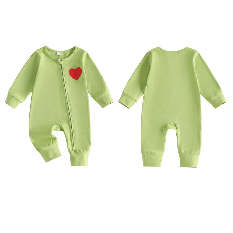 Baby Boy Heart Print Zip Long Sleeve Romper