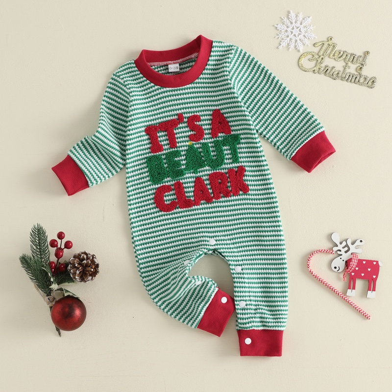 Baby Boy Waffle Letter Embroidered Stripe Romper