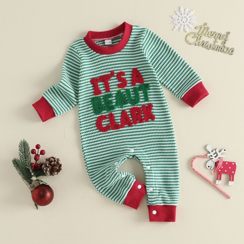 Baby Boy Waffle Letter Embroidered Stripe Romper
