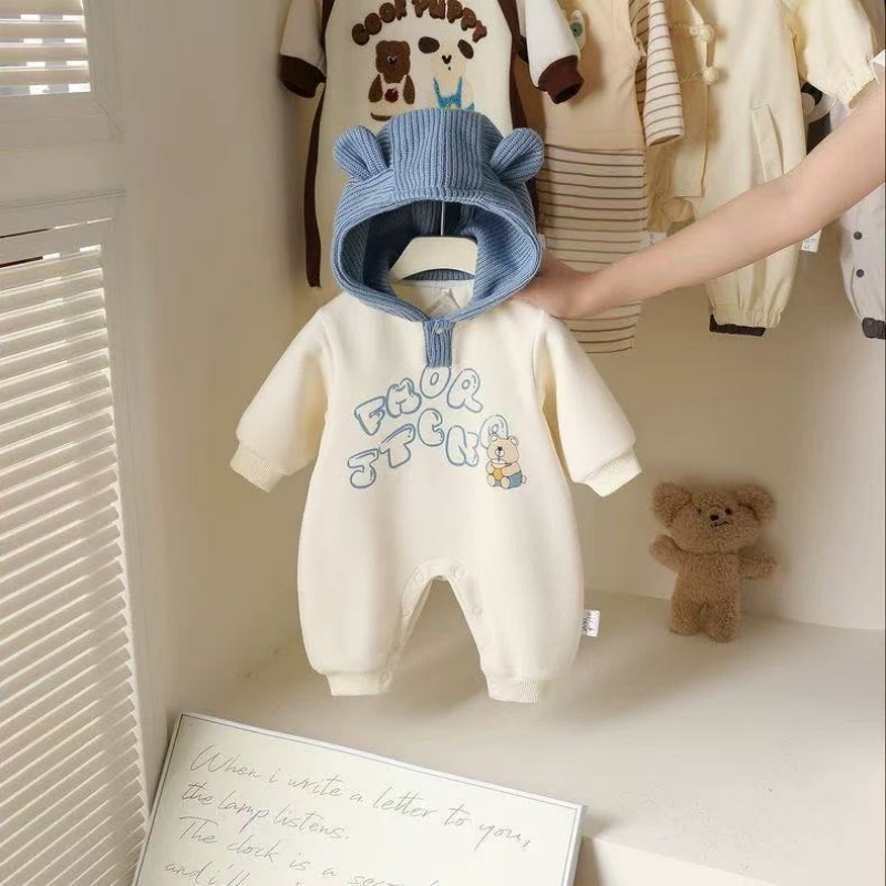 Baby Boy Cartoon Hoodie Korean Style Long Sleeve Romper