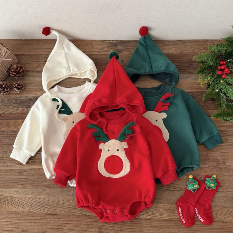 Cute Reindeer Embroidered Baby Romper Set