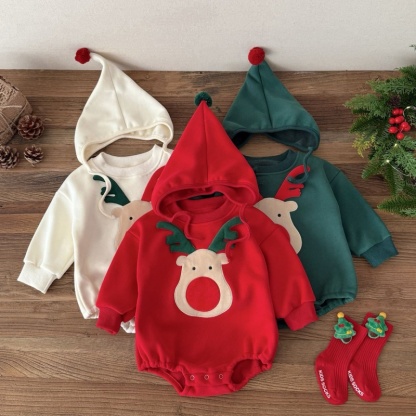 Cute Reindeer Embroidered Baby Romper Set