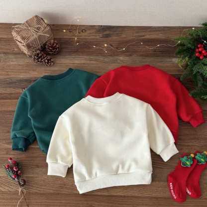 Reindeer Embroidered Kids Long Sleeve Sweatshirt