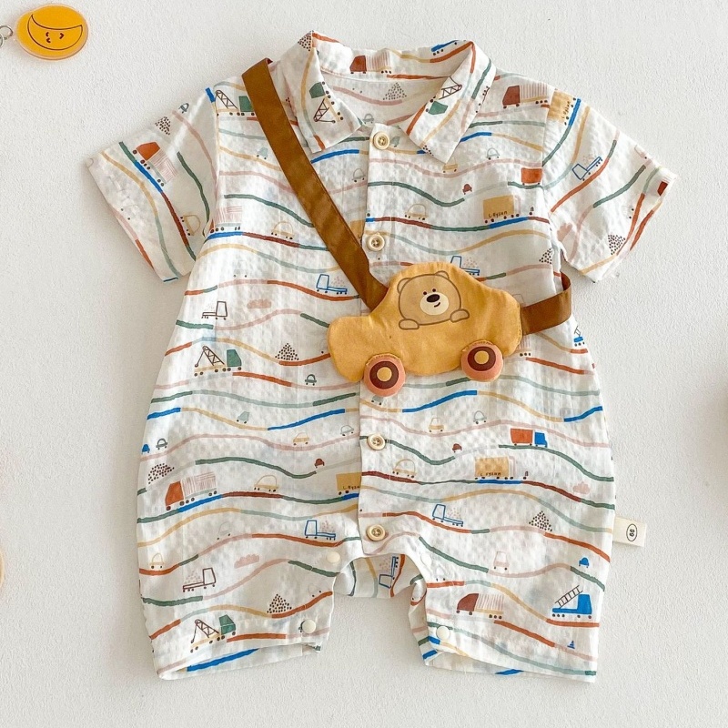 Baby Boy Car Print Short Sleeve Romper