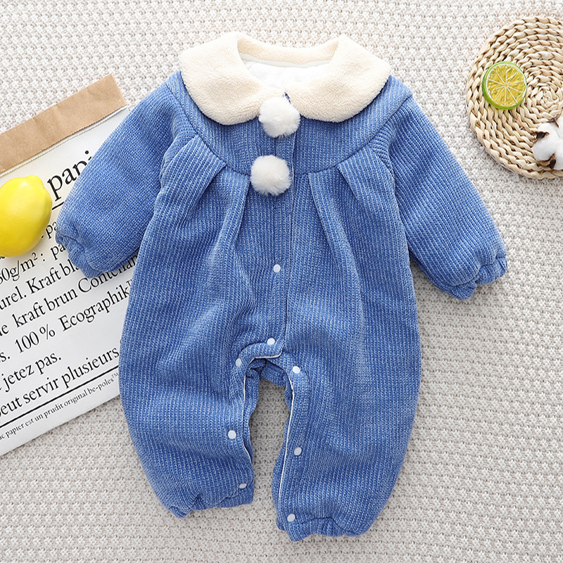 Baby Girl Winter Peter Pan Collar Long Sleeve Fluff Romper