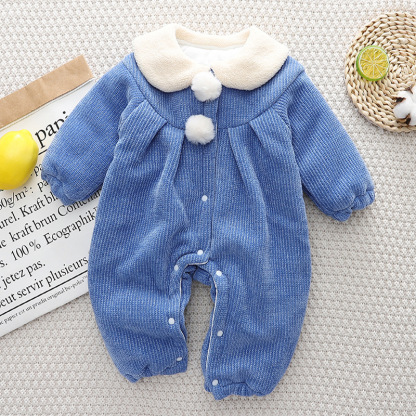 Baby Girl Winter Peter Pan Collar Long Sleeve Fluff Romper