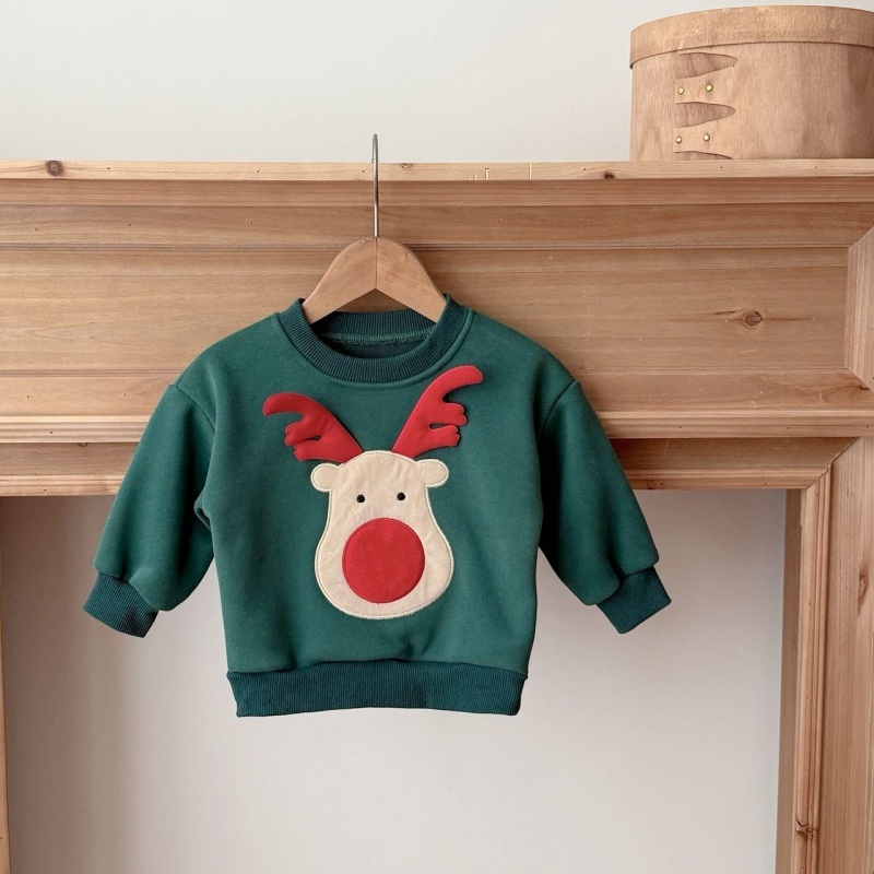 Reindeer Embroidered Kids Long Sleeve Sweatshirt