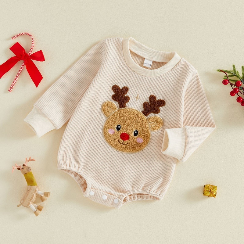 Deer Head Embroidered Baby Bodysuit Romper