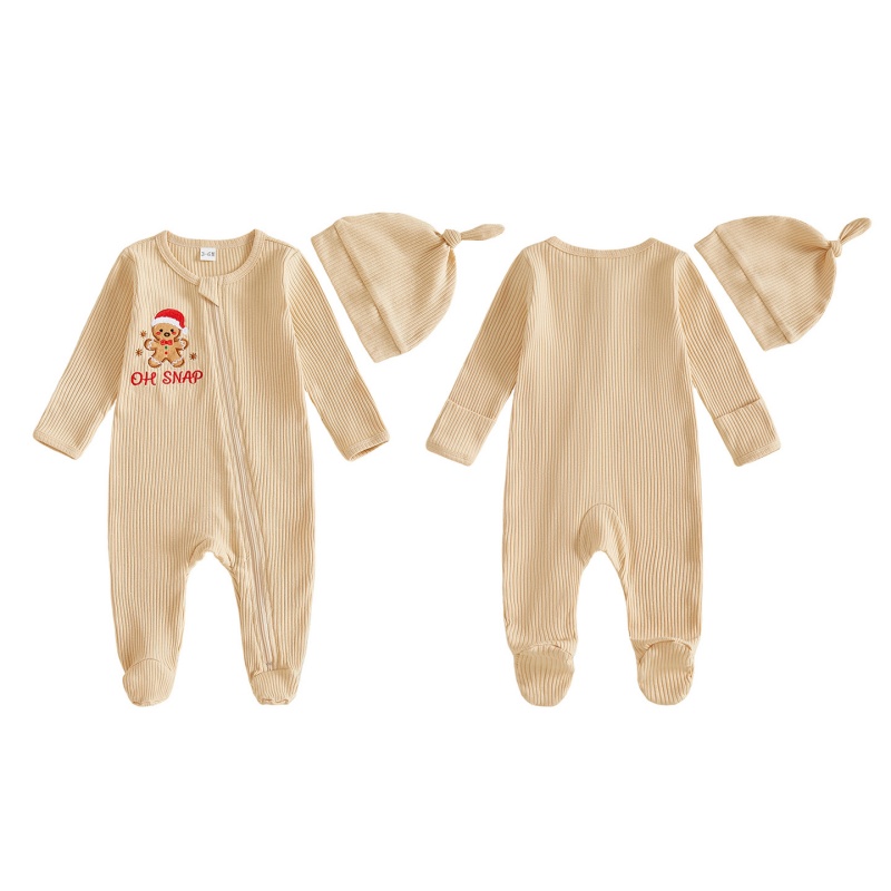 Gingerbread Embroidered Baby Footed Romper Set
