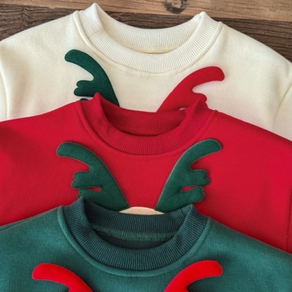 Reindeer Embroidered Kids Long Sleeve Sweatshirt