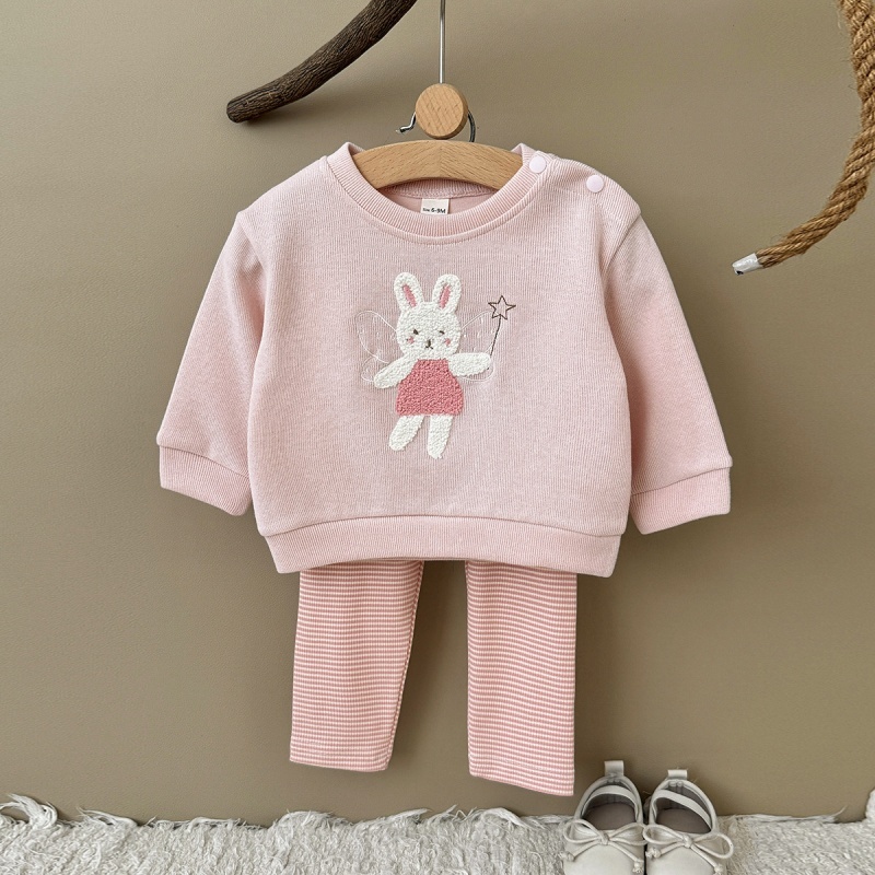 Baby Girl Pink Rabbit Embroidered Sweatsuit Set