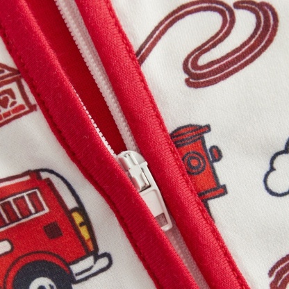 Fire Truck Print Zip Footed Baby Romper