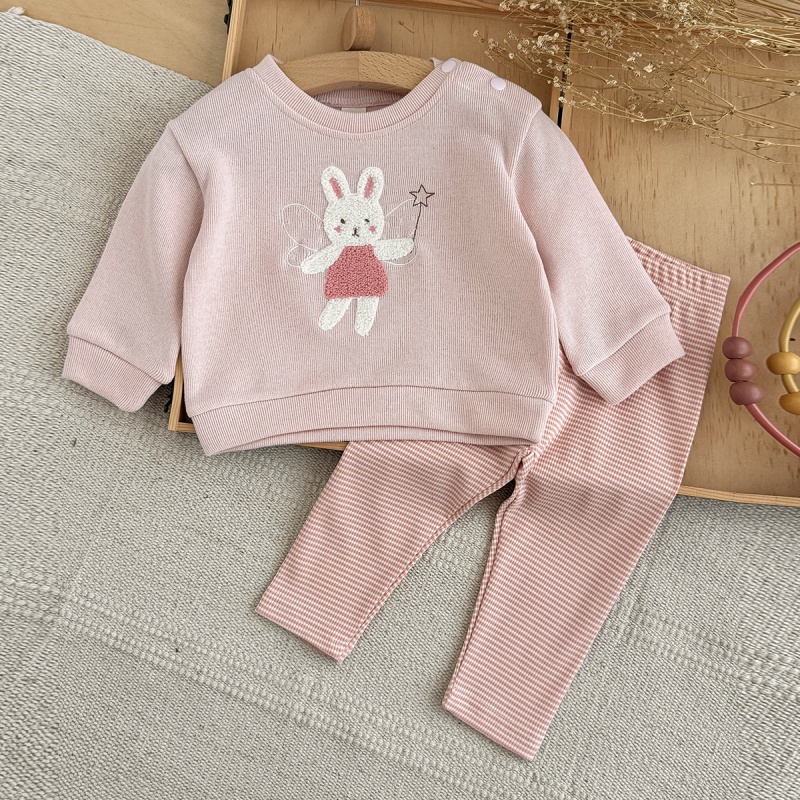 Baby Girl Pink Rabbit Embroidered Sweatsuit Set