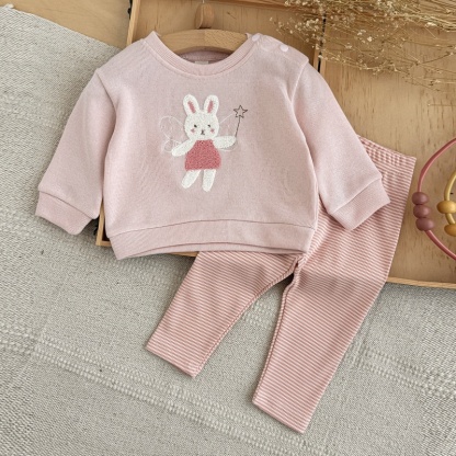 Baby Girl Pink Rabbit Embroidered Sweatsuit Set