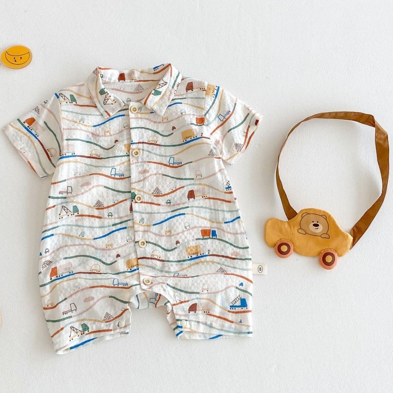Baby Boy Car Print Short Sleeve Romper