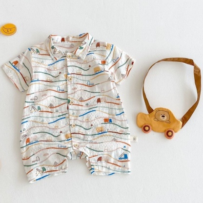 Baby Boy Car Print Short Sleeve Romper